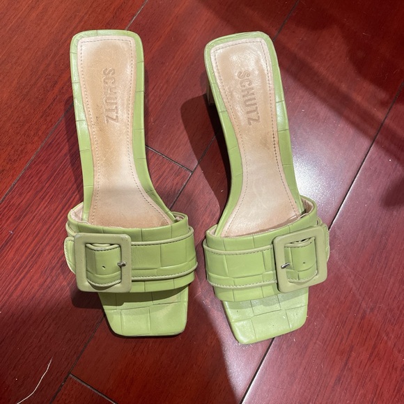 SCHUTZ Green Mules with Buckle Detail - Picture 1 of 3